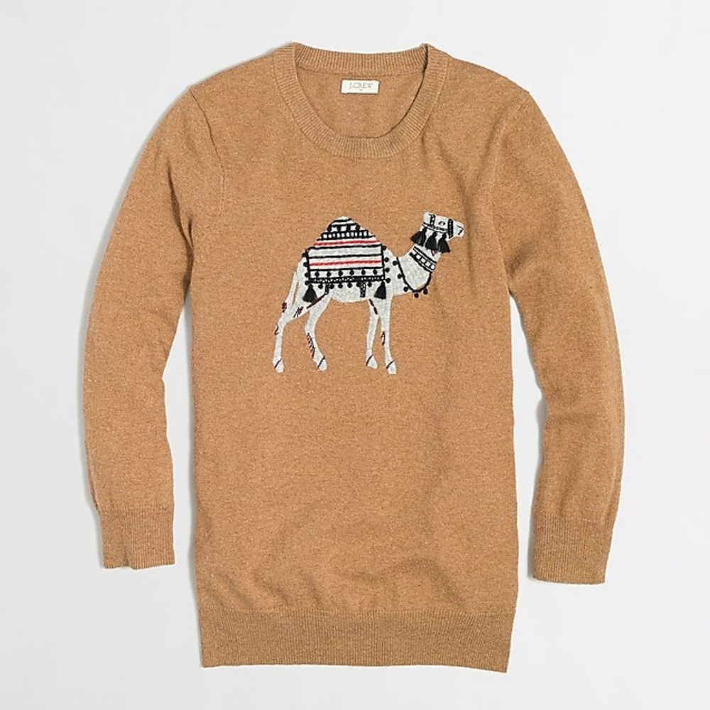 J.Crew Cashmere Embroidered Camel Sweater